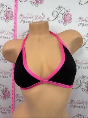 Bikini top pink trim neon Black Bikini Top with Hot Pink Trim